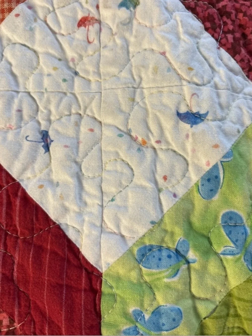 Vintage 1960’s  Handmade Quilt Triangle Diamond Quilt  55” X 44”